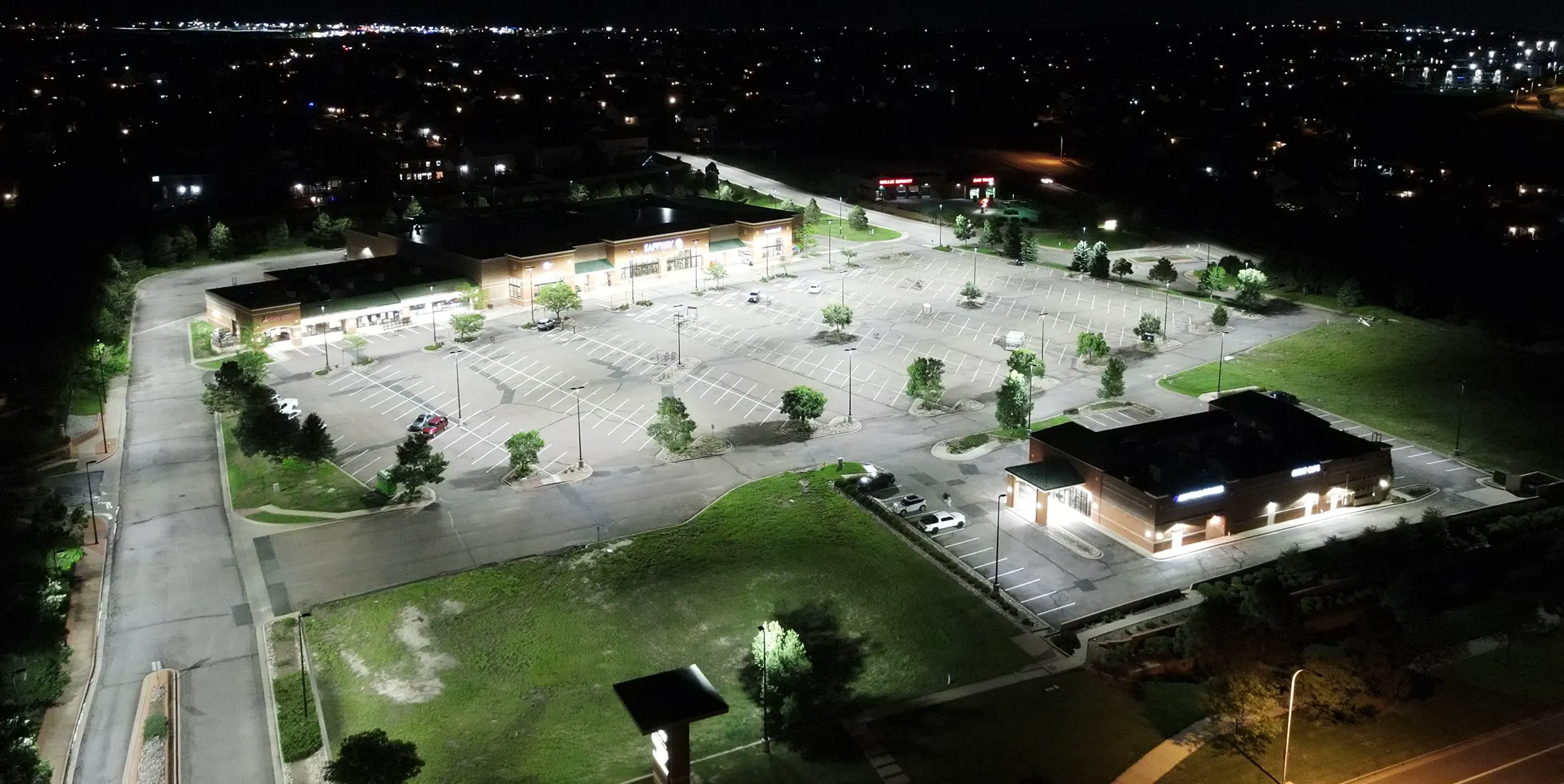 Nor'Wood Shopping Center at night after the LED upgrade